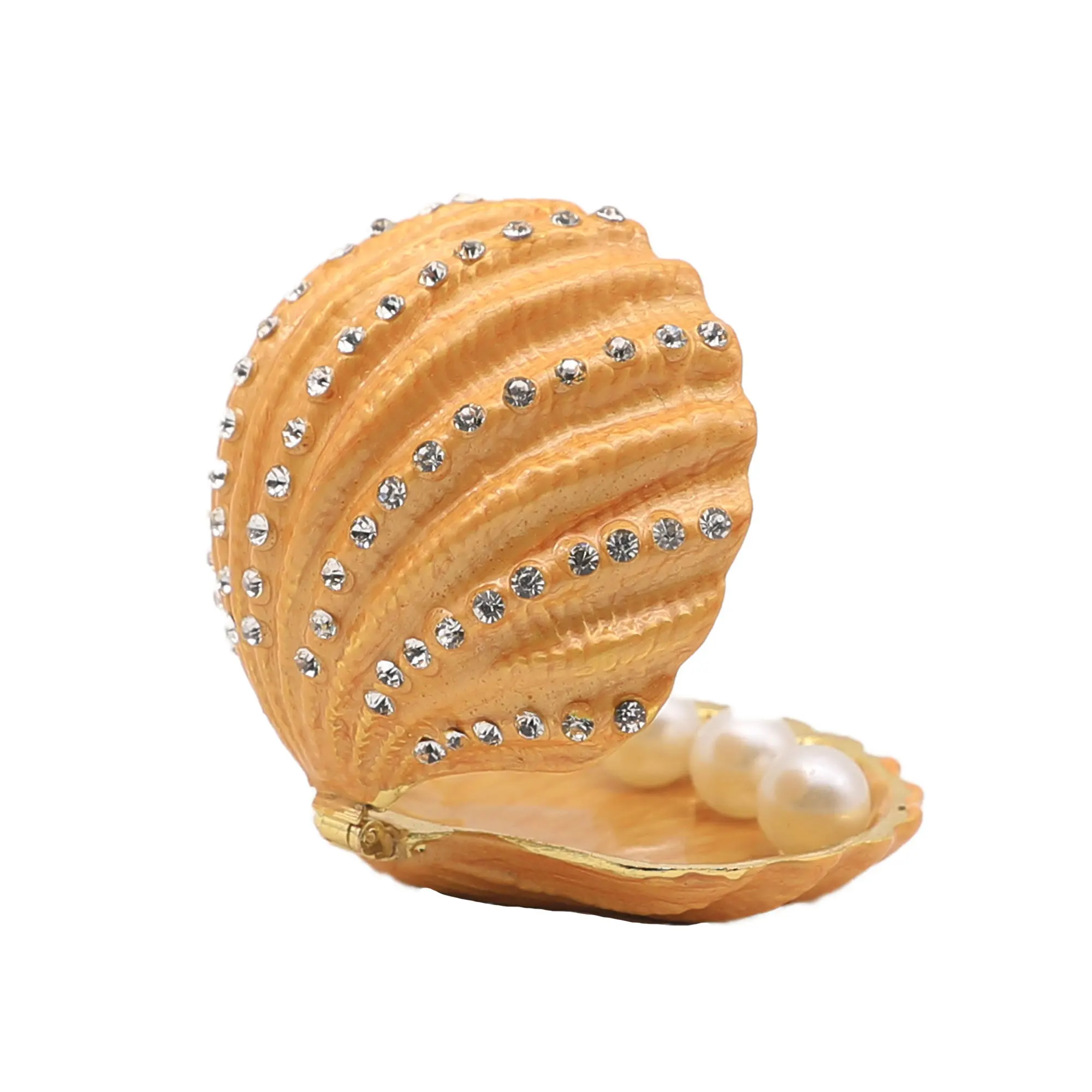 

Seashell Ring Holder Trinket Box Rhinestones Jeweled Enameled Decorative Ocean Animal Jewelry Box Collectible