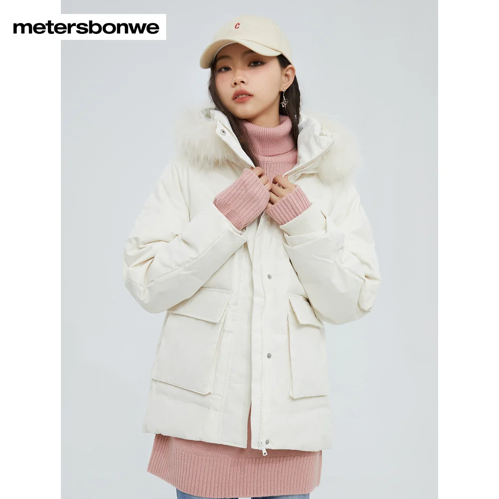 Metersbonwe Hooded Down Jacket Women Winter Warm Jacket Duck Down With Raccoon Hair Hat Brim Female Down Coats Brand Outerwear