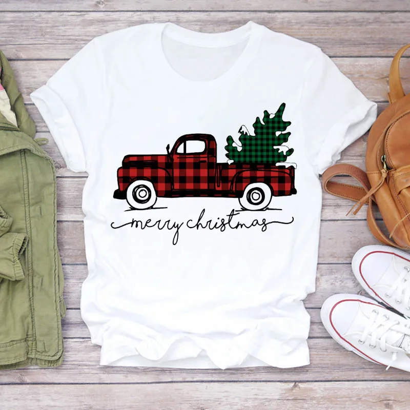 

Women Truck Tree Vintage New Year Trend Merry Christmas Print Tshirts Trend Graphic Travel Top T Shirt Ladies Tee T-Shirt