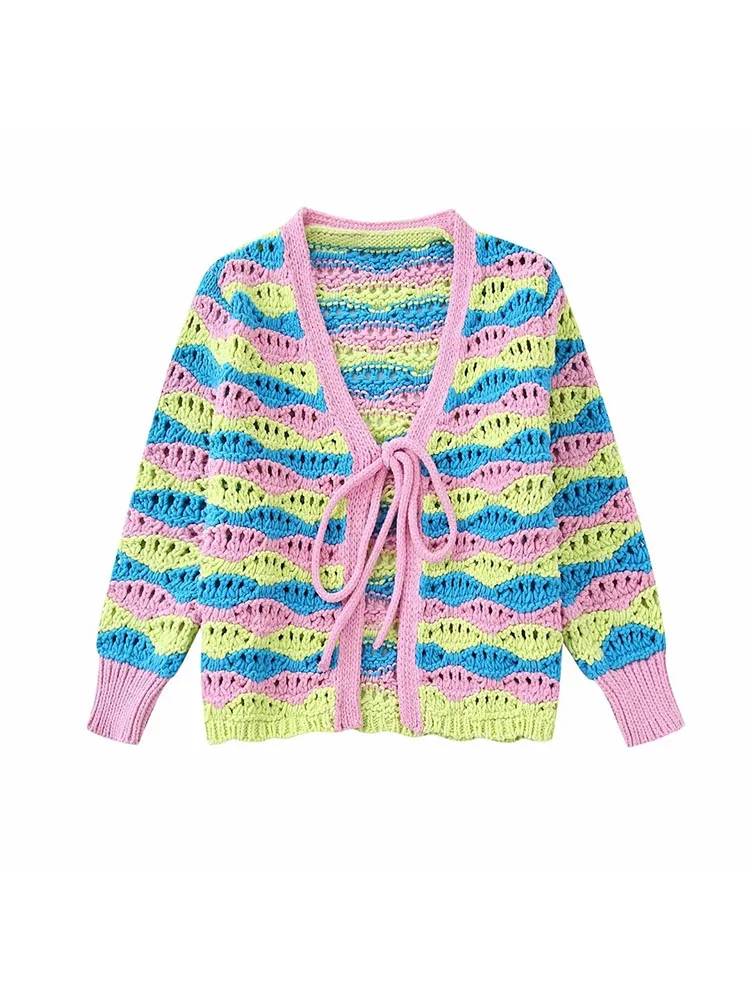 

Women 2023 Spring New Fashion Stripe Loose Cardigan Sweater Vintage Frenulum Long Sleeve Female Outerwear Chic Tops