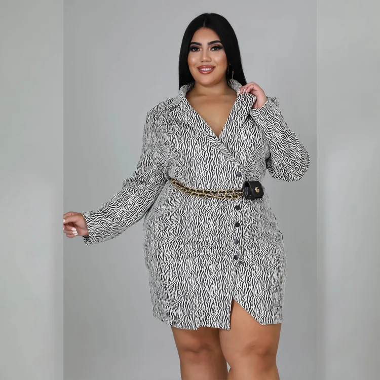 Women Plus Size Blazer 2023 Spring Zebra Pattern Temperament Commuter Suit Jackets Fashion Casual Lady Lapel Print Jacket Dress