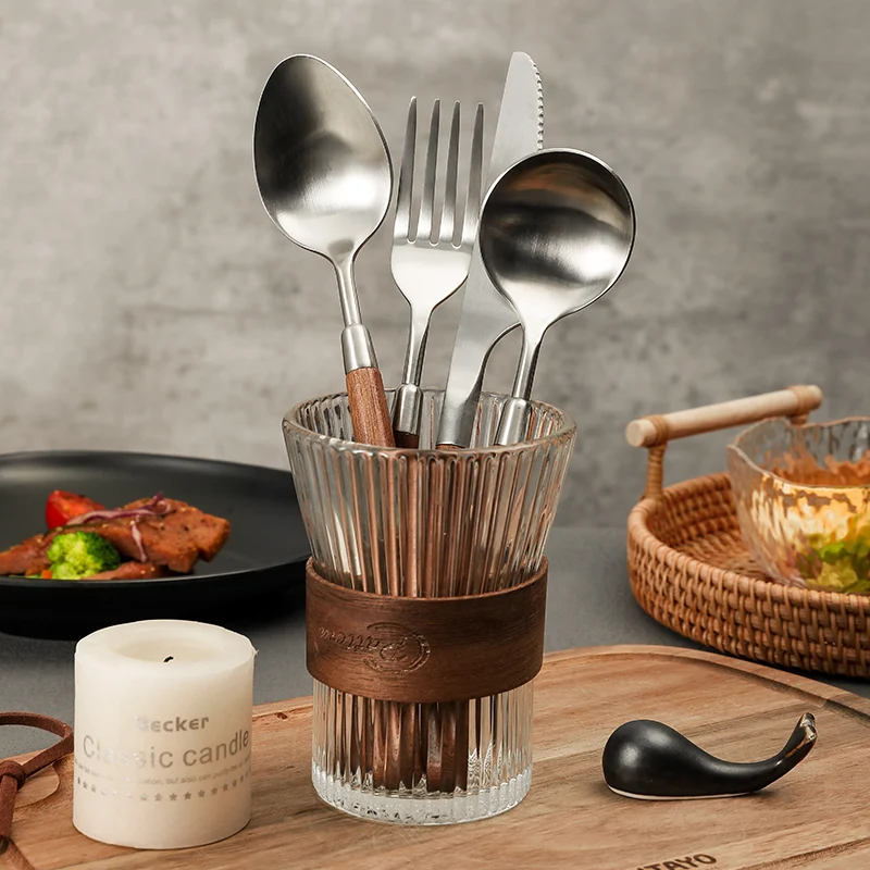 Набор столовых приборов из нержавеющей стали орехового дерева 304 дюйма