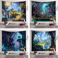 mushroom forest castle tapestry fairytale trippy colorful wall hanging tapestry home dorm room fantasy background decoration