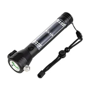 multifunction led flash light solar power torch ultra bright flashlight usb rechargeable lamp with safety hammer and alarm