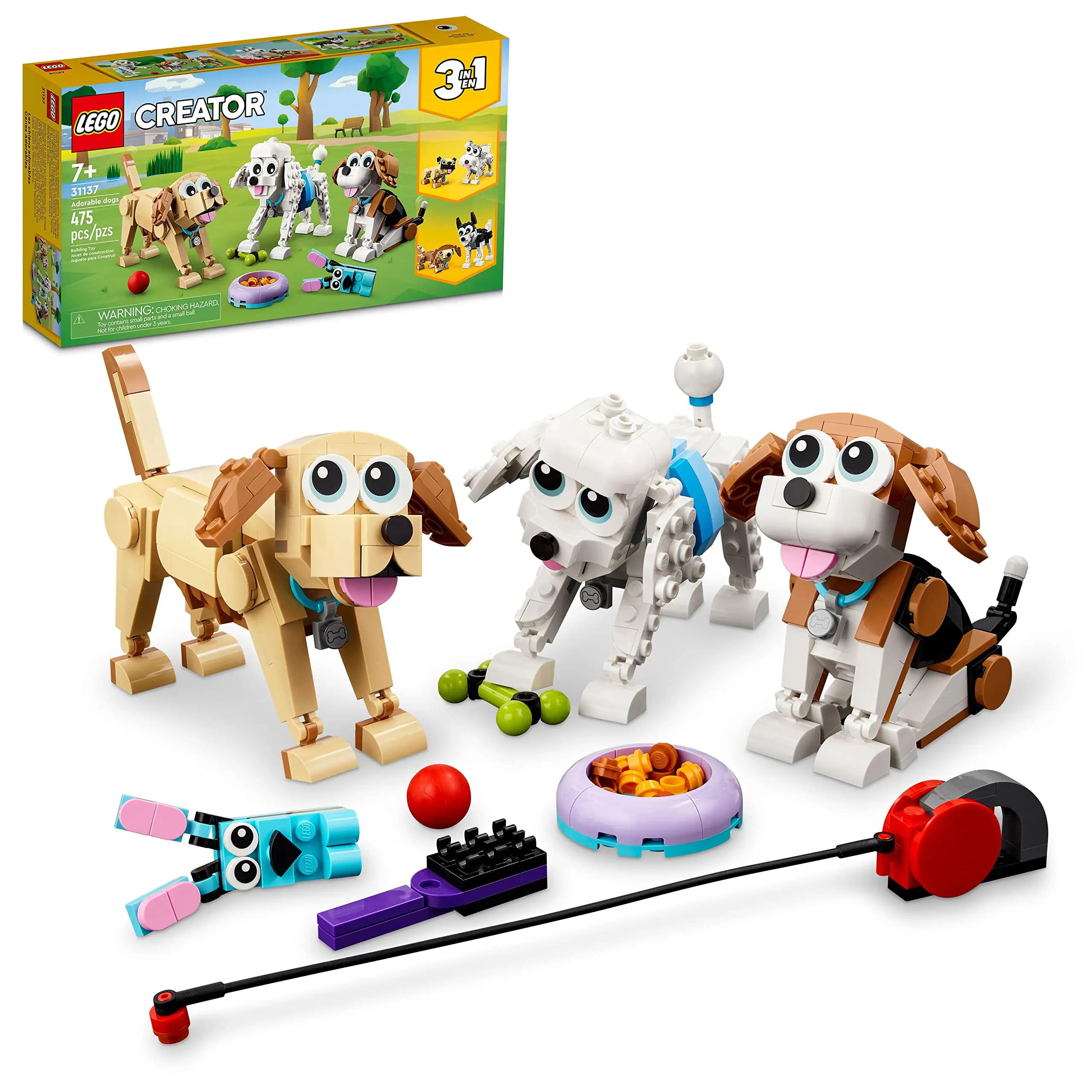 

LEGO Creator 3 In 1 Adorable Dogs Set 31137 with Dachshund Pug Poodle Figures Animal Building Toy for Kids Easter Birthday Gift