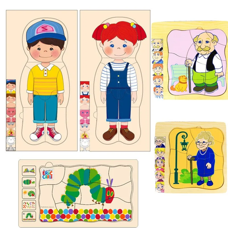 

WEMMICKS Multilayer Human Growth Puzzle Boy Girl Grandparents Caterpillar Human Body Growth Process Children Cognitive Toys