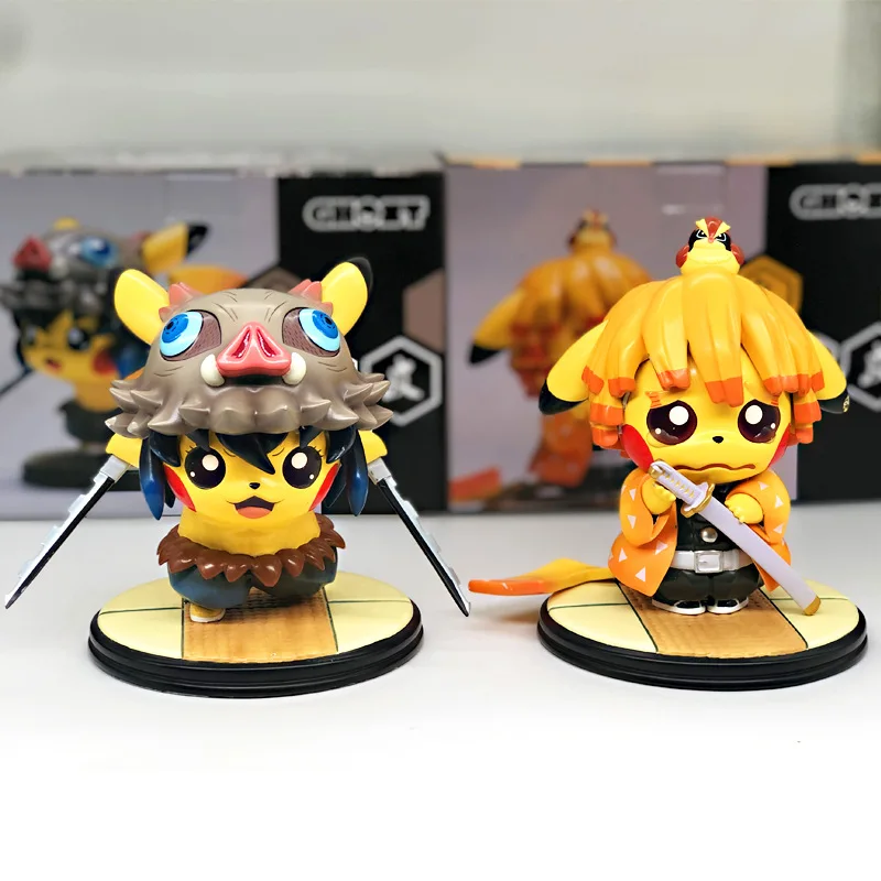 

Pokemon Pikachu Cosplay Demon Slayer Kamado Tanjirou Nezuko Anime Action Figure Kimetsu No Yaiba Model Doll Toys For Kid Gifts