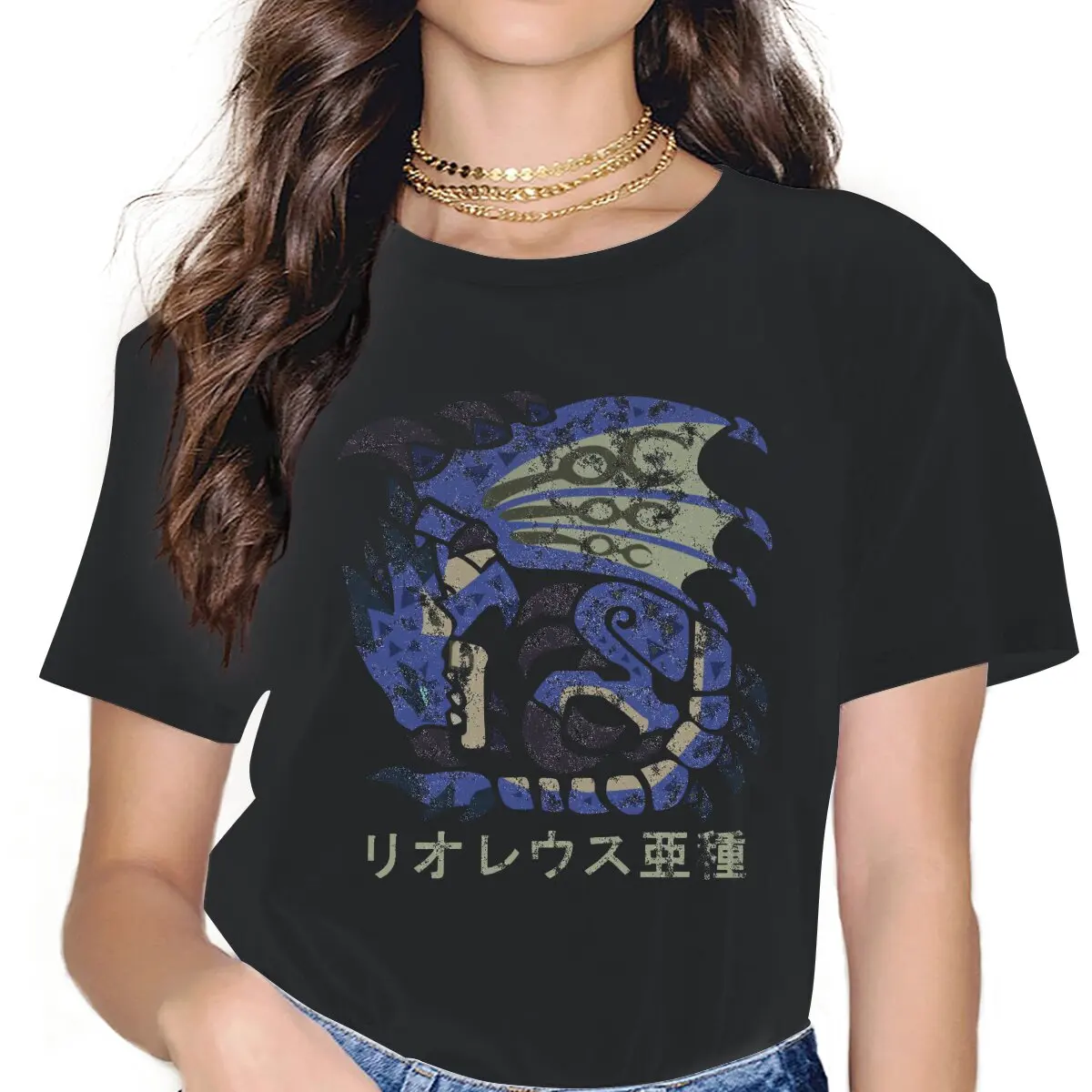 

World Azure Rathalos Kanji Icon Feminine Shirts Monster Hunter Game Oversized T-shirt Goth Vintage Female Blusas
