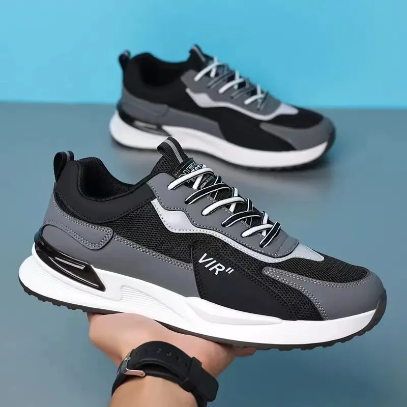 

Patchwork Leather Men Casual Sneakers Lace-Up Men's Casual Shoes Comfortable Tenis Shoes for Men Mesh Breathable Running Shoes