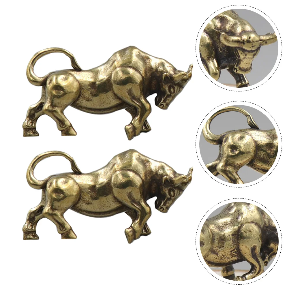 

2 Pcs Car Playset Wealth Figurine Dashboard Decor Brass Animal Statue Bull 2021