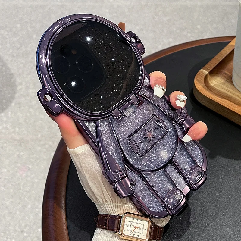 

Glitter 3D Stereo Astronaut Plating Phone Case For iPhone 14 13 12 11 Pro Max 14Plus Bling Lens All Inclusive Anti-fall Cover