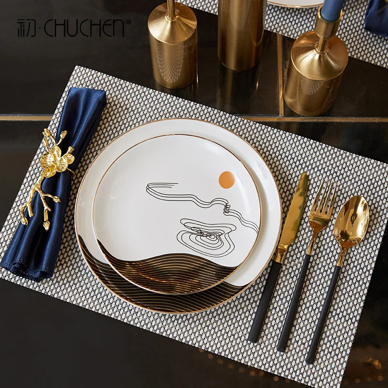

Light Luxury Tableware Restaurant Table New Chinese Decoration Hotel Western Plate Set New Classical Home