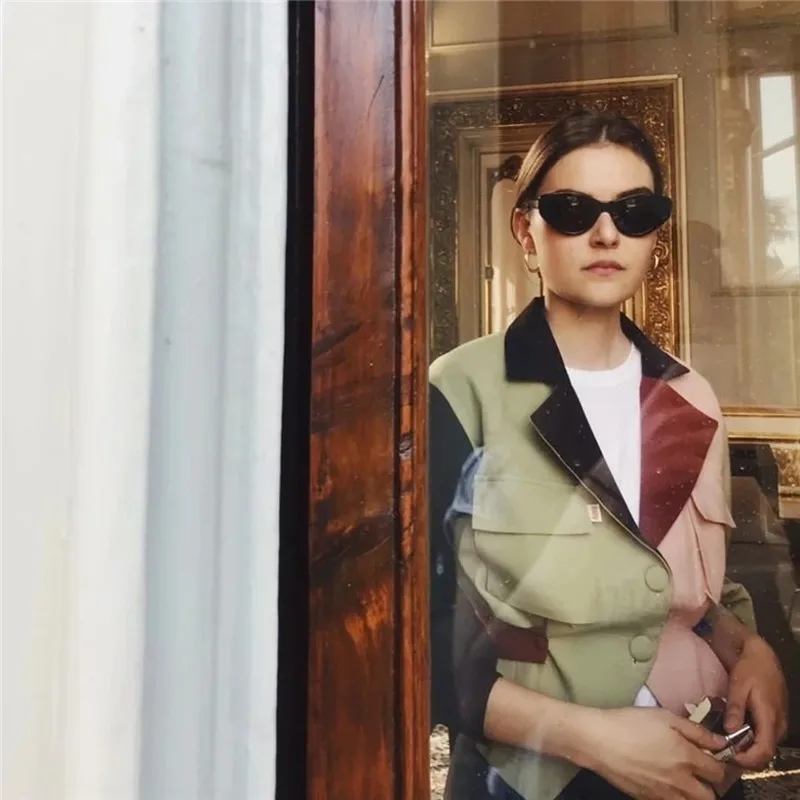 Ins Celebrity Blazer Suit Women Multicolor Slim Waist Simple Short Blazer Fashion Streetwear Contrast Color Single Breasted Suit