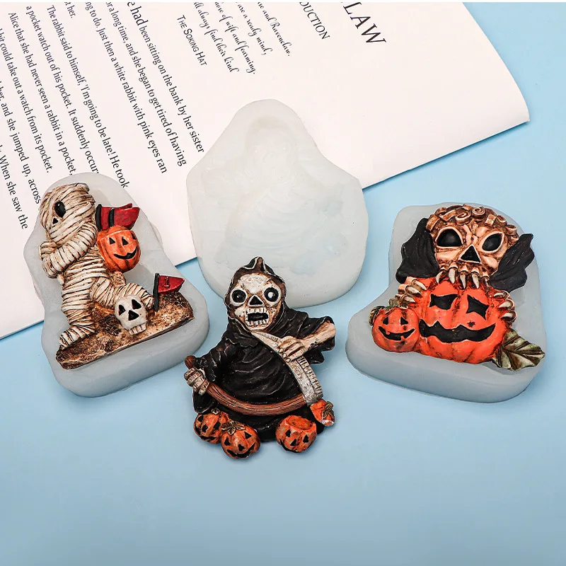

Halloween Fondant Silicone Mold Mummy Skull Pumpkin Ghost Cake Mold Chocolate Diy Baking Accessories Cake Decorating Tools