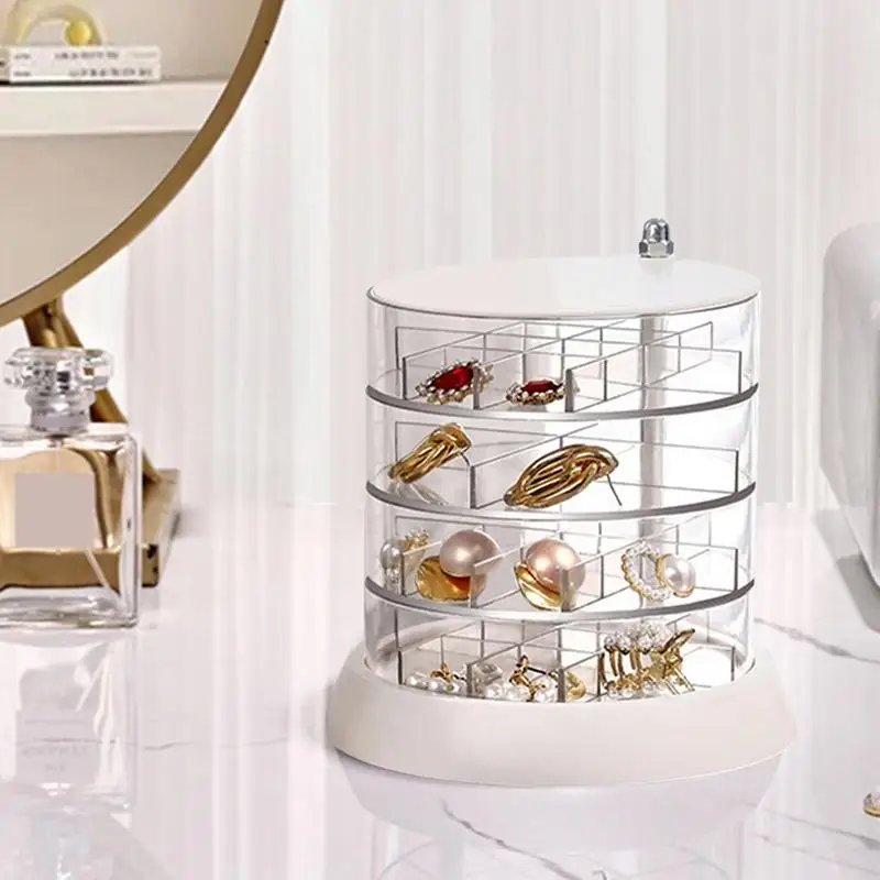 

Jewelry Holder Organizer 360 Degree Rotating Jewelry Earring Storage Box Acrylic Jewelry Tray Case With Multi Compartment For