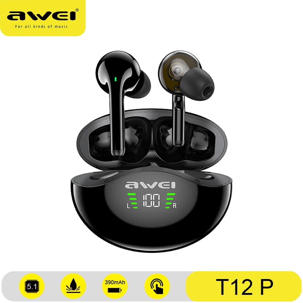 

Awei T12/T12P Bluetooth Earphone TWS Dual Dynamic Driver Earbuds HiFi True Wireless Stereo Gaming Smart Earphone With Microphone
