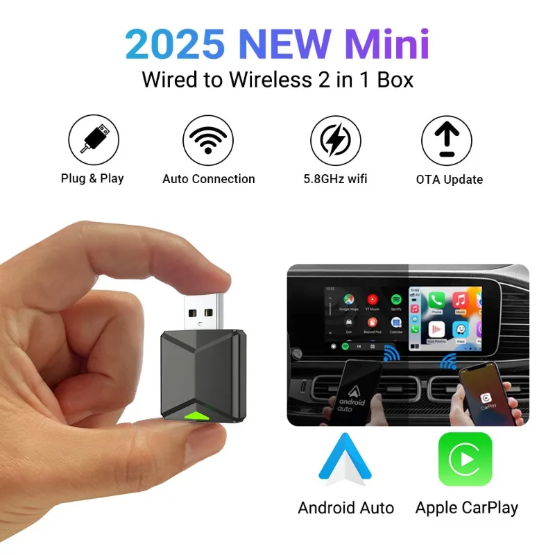 Фото Проводной и беспроводной CarPlay Box 2-в-1 Android Auto Автомобильный интеллектуальный модуль соединения автомобиля-машины USB Ttpe-C CarPlay и auto №1