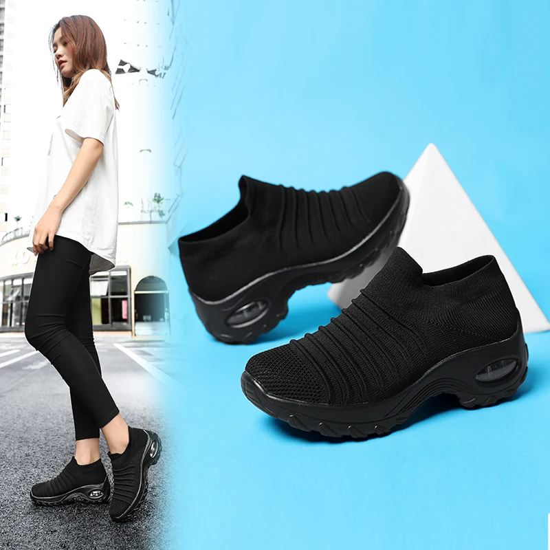 JIEMIAO Women's Walking Shoes Fashion Street Sports Shoes Women Casual Sneakers Outdoor Comfortable Socks Shoes Platform Autumn