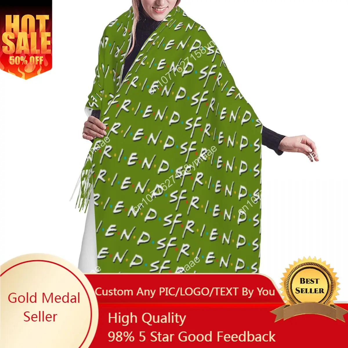

Custom Saudi Arabia Friends Scarf Wrap for Women Long Winter Fall Warm Tassel Shawl Unisex Versatile Female Scarves
