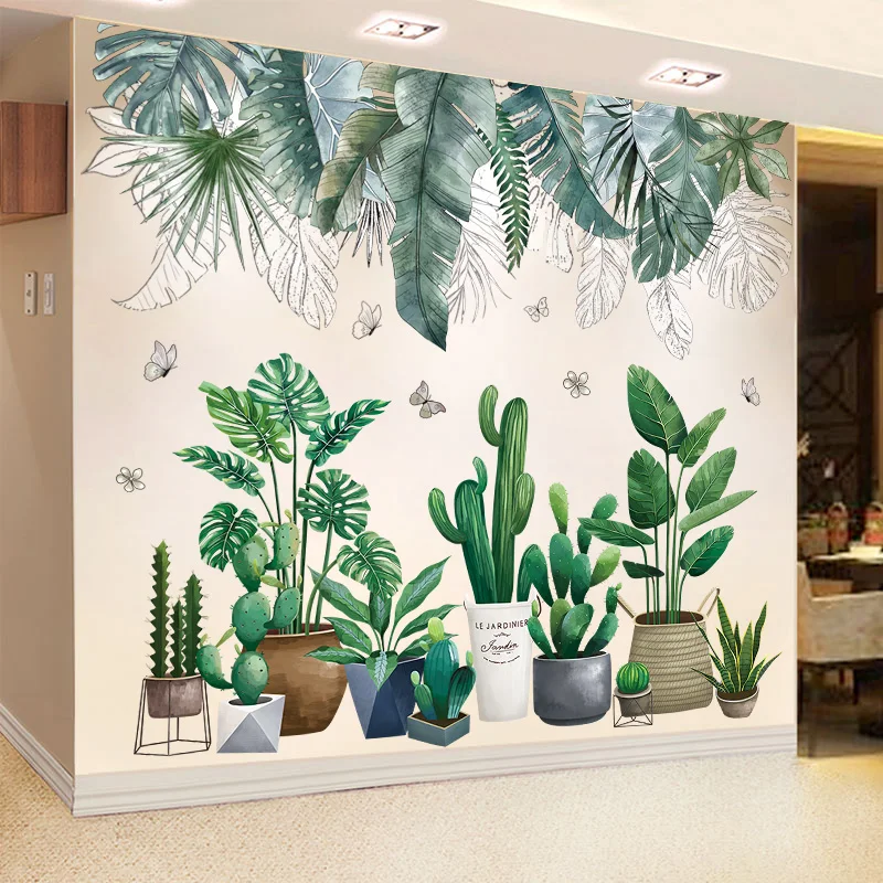 

Green Plant Leaves Wall Stickers DIY Potted Culture Mural Decals for Living Room Kids Bedroom Kitchen Nursery Home Decoration