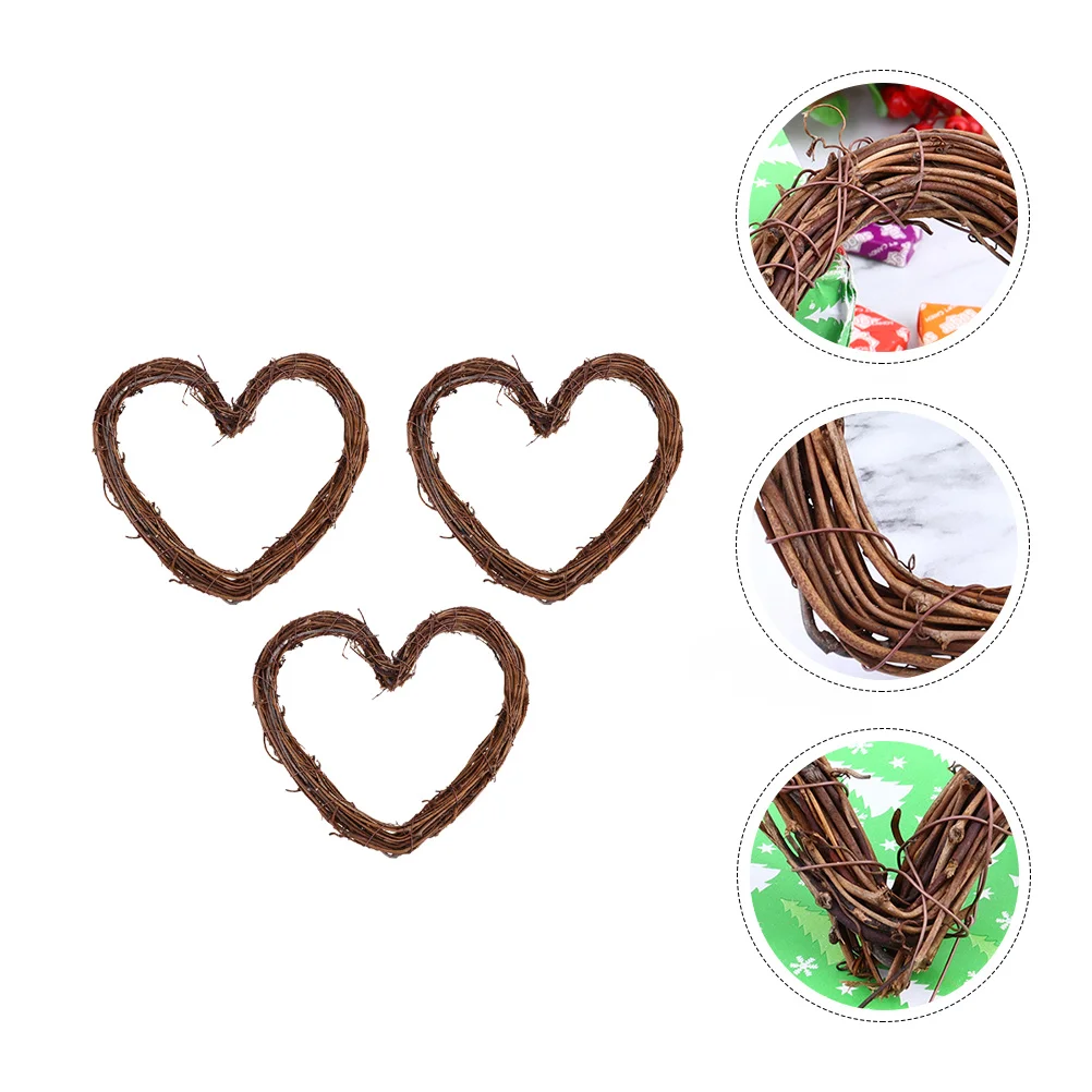 

3 Pcs Heart Garland Christmas Rattan Decor Pendant Xmas Supplies Adornment Adornments