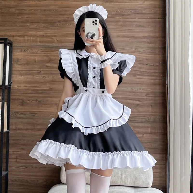 

HAYA Men Women Maid Outfit Anime Sexy Black White Apron Dress Sweet Gothic Lolita Dresses Cosplay Costume Goth Lolita Japan