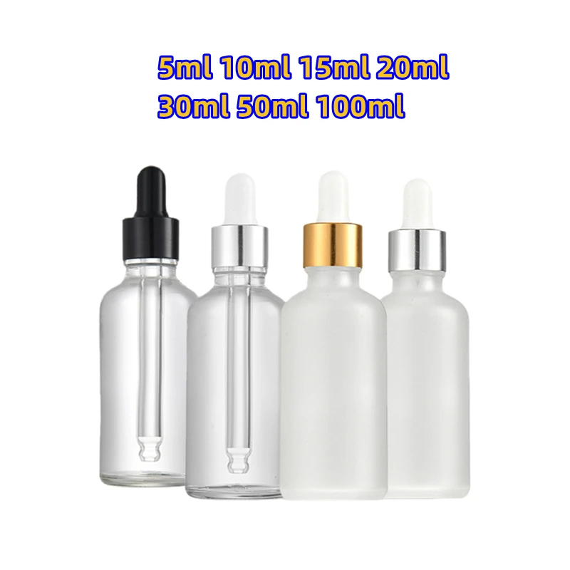 Wholesale Empty Dropper Bottle Frost Essential Oil Glass Clear Aromatherapy Liquid 5-100ml Drop for Massage Pipette Refillable