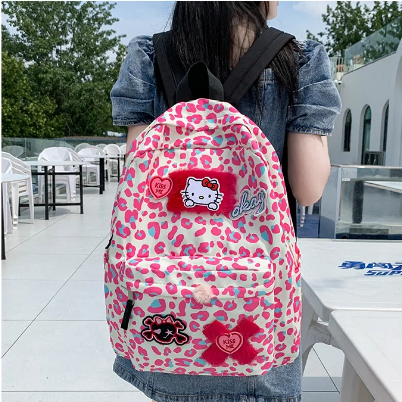 Yk2 Sanrio рюкзак Kawaii Hello Kitty сумка холст модная дорожная с леопардовым принтом