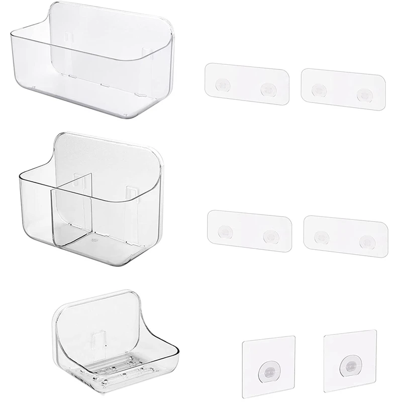 

3 Pack Shower Holder, Soap Dish & Toothbrush Holder, Wall Mounted Plastic Shower Storage For Bathroom And Kitchen