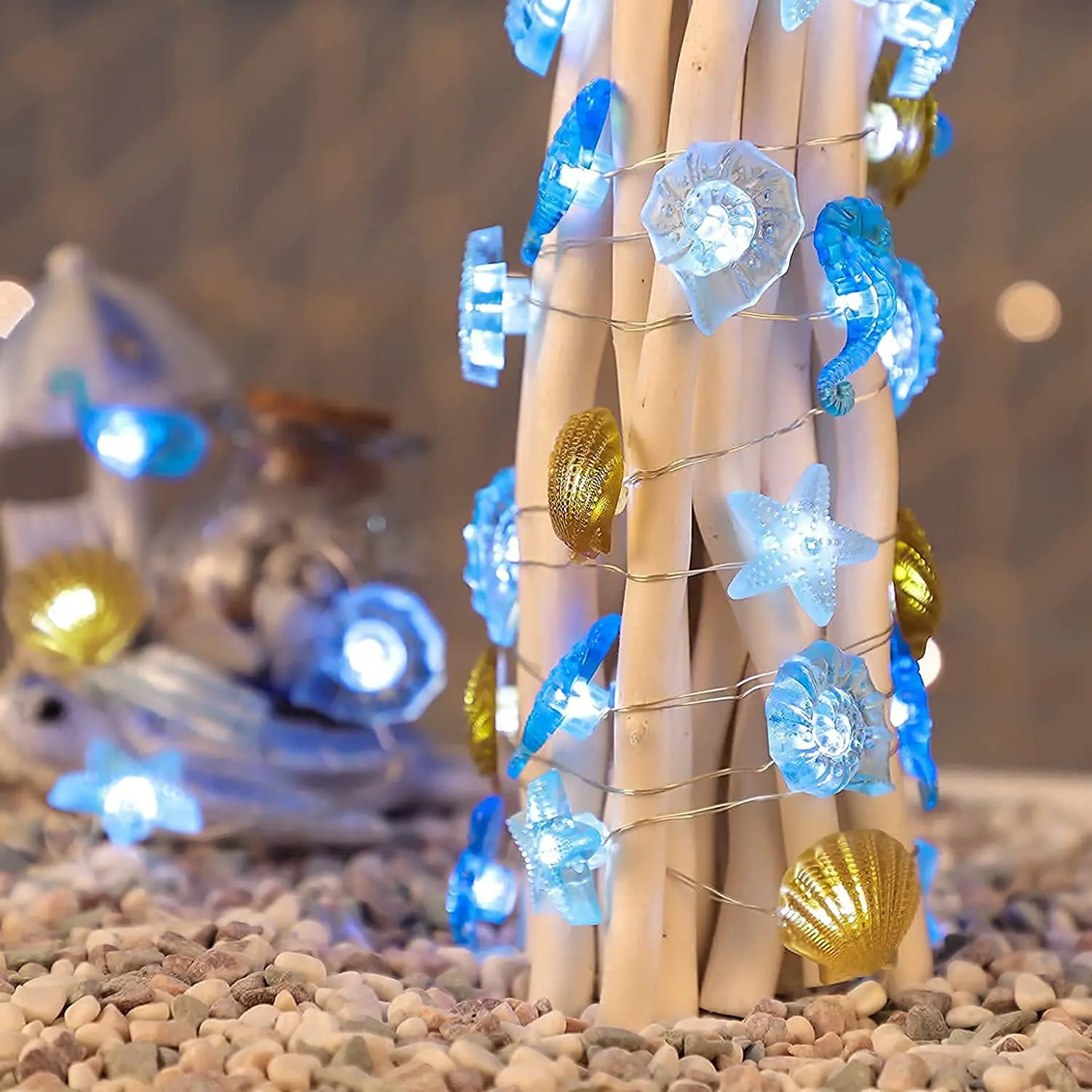 20 LED Shell Seahorse Garland String Lights Under The Sea Party Decor Sea Animals Lighting Strings Ocean Birthday Party Supplies images - 6