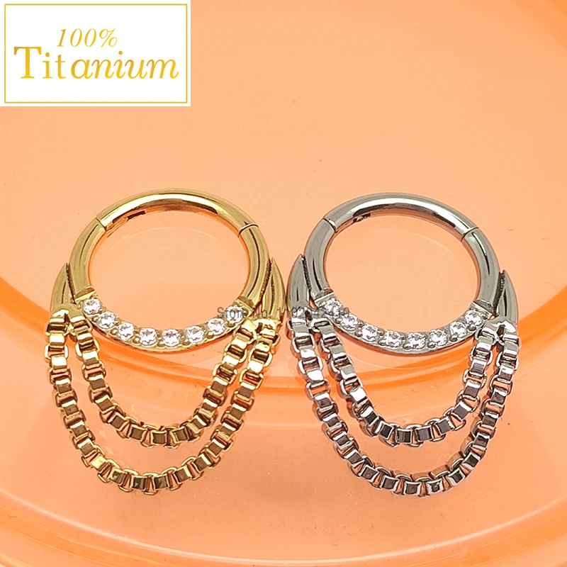 

G23 Titanium 16G Hinged Segment Clicker Septum Nose Rings with Chain Cartilage Earrings Tragus Helix Lobe Piercing Body Jewelry