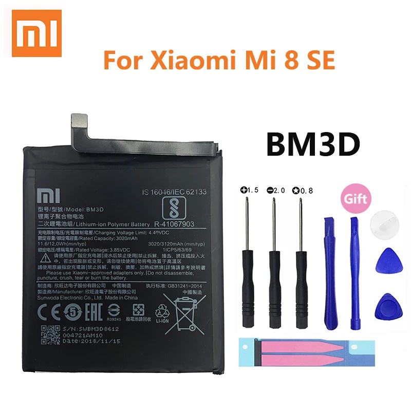 

Xiao Mi Original BM3D Battery For Xiaomi 8 Xiaomi8 SE MI8 SE M8SE BM3D Genuine Replacement Phone Battery 3020mAh With Free Tools