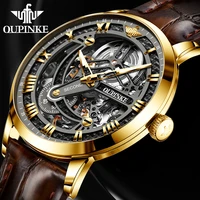 oupinke topbrand luxury automatic watch for men mechanical leather strap sapphire mirror skeleton hollow wristwatch reloj hombre