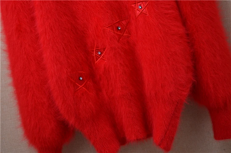 Женский Mujer осенне-зимний красный винтажный свободный свитер с вышивкой бисером