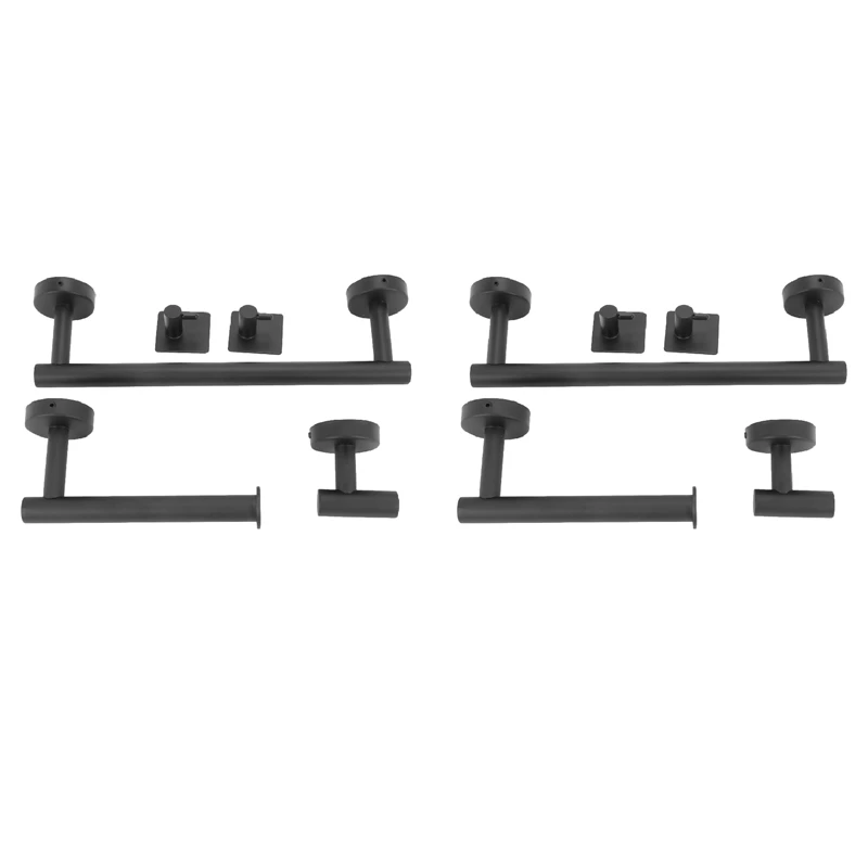 

10-Pieces Matte Black Bathroom Hardware Set Stainless Steel Round Wall Mounted -Includes 12 Inch Hand Towel Bar,6 Hooks