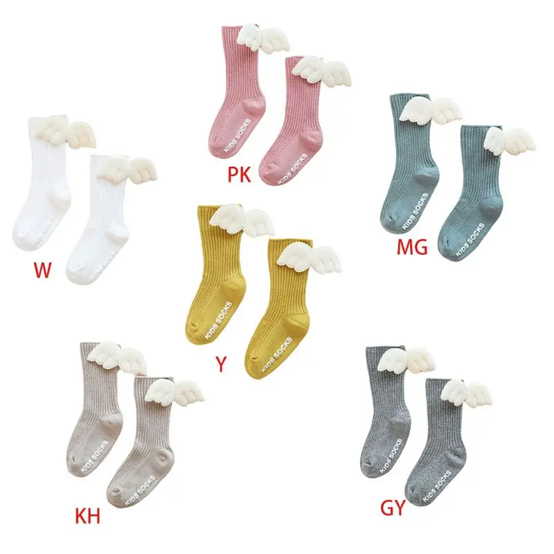 

Носки до колен для новорожденных, милые вязаные антискользящие хлопковые чулки карамельных цветов в рубчик с 3D крыльями ангела для малышей, 37JB