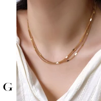 ghidbk minimalist shiny triple layered gold colour thin chain necklace women delicate stainless steel non fade choker necklace