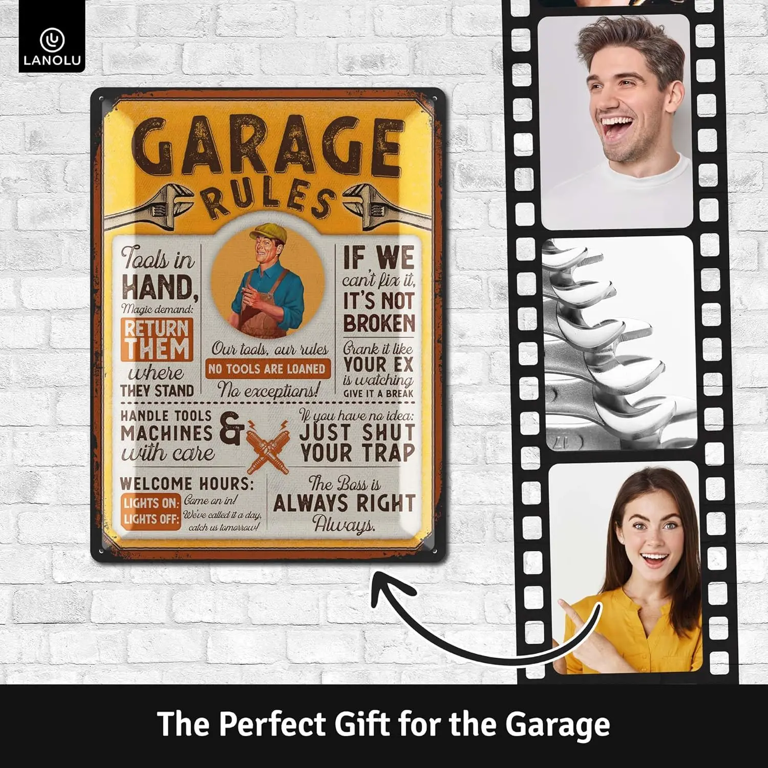 Grge Sgns GRGE RULES Vntge Sgn for Mn Cve Metl Dd Decor Funny Mechnc Men Shop 12x16&quot