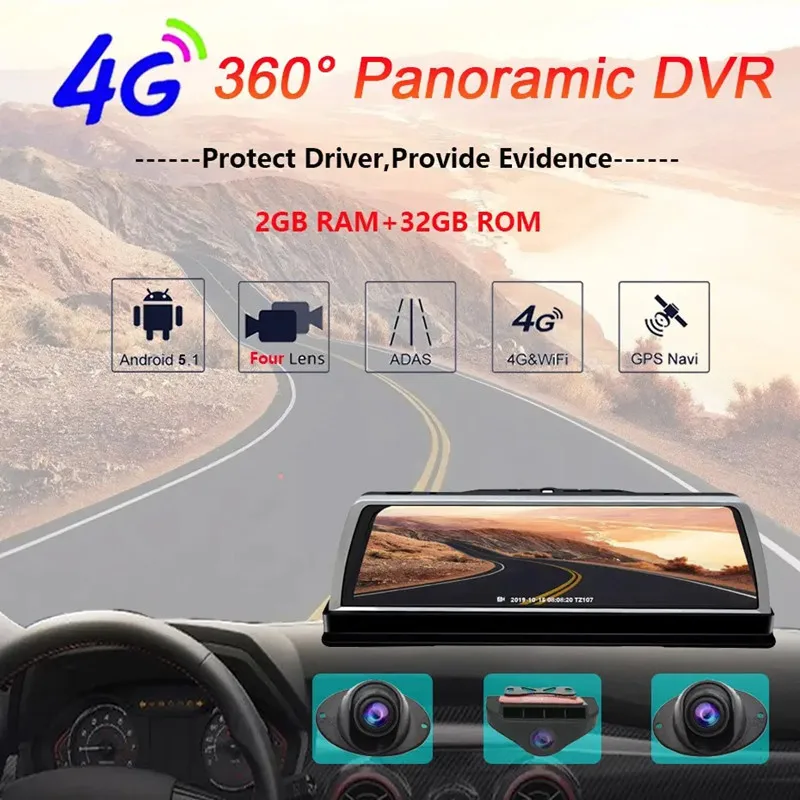 

FHD 1080P Rear Lens Video Recorder 4G WiFi 4 Camera ADAS Android 10" Center Console Mirror Bluetooth GPS Car DVR Dash Cam