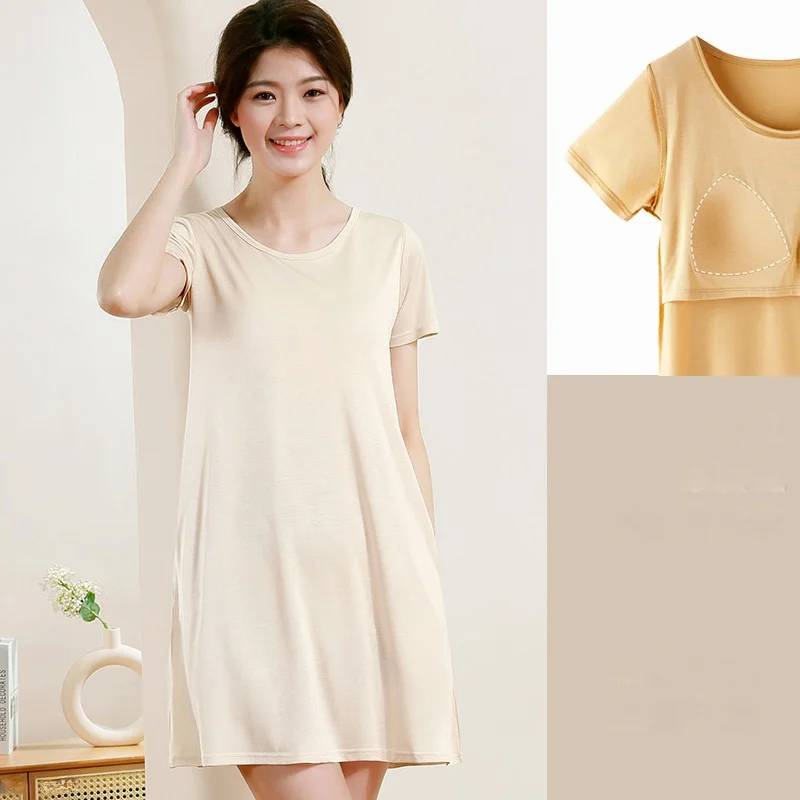 Летняя Новинка свободная Ночная рубашка средней длины с круглым вырезом и