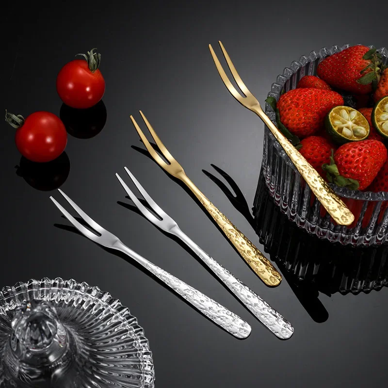 Thickened 304 Stainless Steel Fruit Fork Home Use Small Cake High-End Exquisite Sign Two-Tooth
