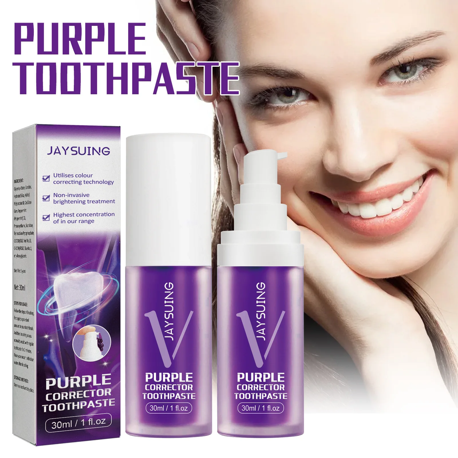 

Purple Whitening Toothpaste Cleans Stains And Tartar, Removes Bad Breath, Fresh Breath, Whitens Teeth