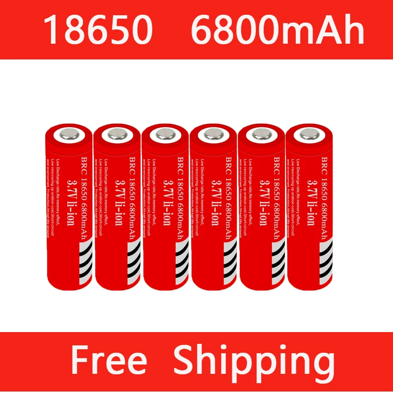 

2-10pcs 100% new 18650 battery lithium-ion rechargeable battery 6800mAh red housing battery for flashlight toys +Free shipping