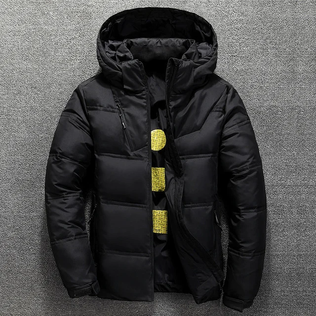 

Men's Winter Down Jacket With Hood Warm Men Outdoor Camping Jacket Casual Autumn Stand Collar Puffer Thick Hat White Duck Parka