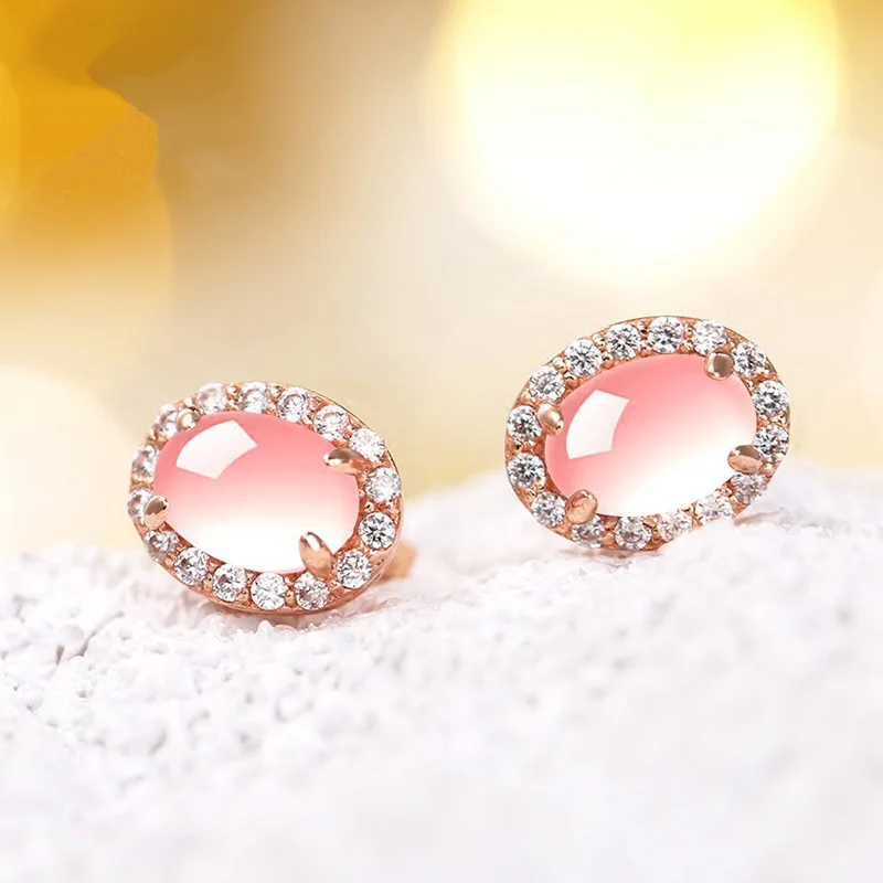 

Real 14K Rose Gold Jewelry Earring Women Aros Mujer Oreja Gemstone Bizuteria Silver 925 Jewelry Orecchini Stud Earring Female