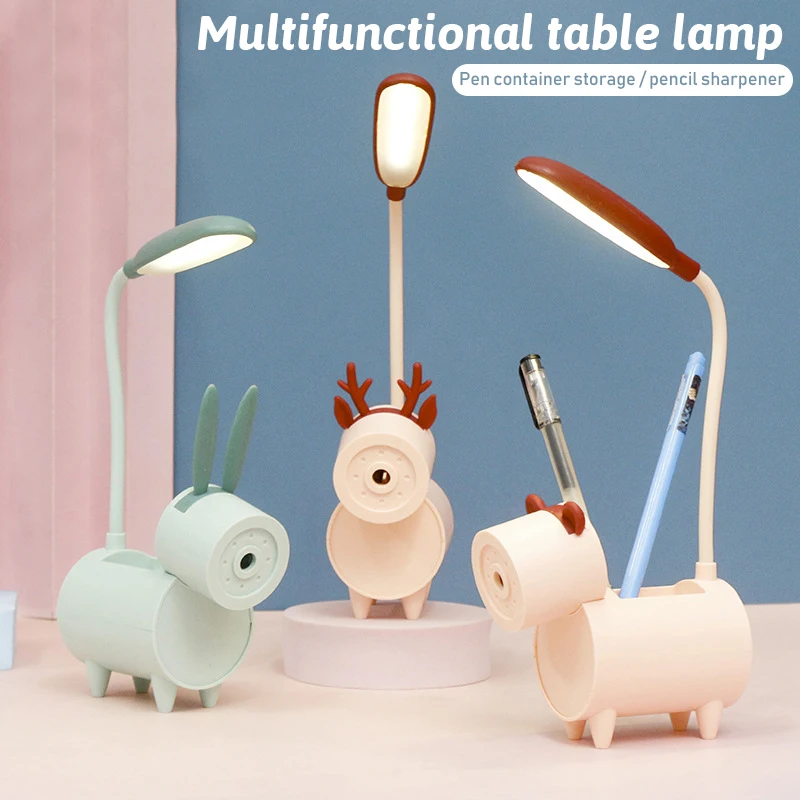 

Adjustable Reading Desk Lamp with Pen Holder Sharpener USB Charging Night Light Soft Hose Table Lamp for Home Bedroom Dormitory