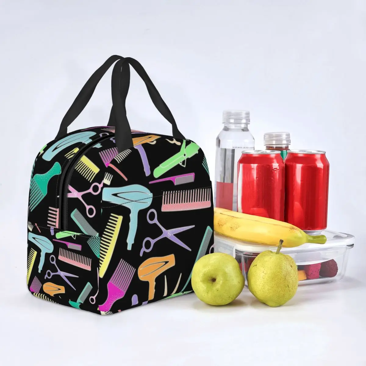 Salon Hair Dressing Tool Pattern Insulated Lunch Tote Bag for Women Hairdresser Barber Gift Resuable Thermal Cooler Bento Box images - 6