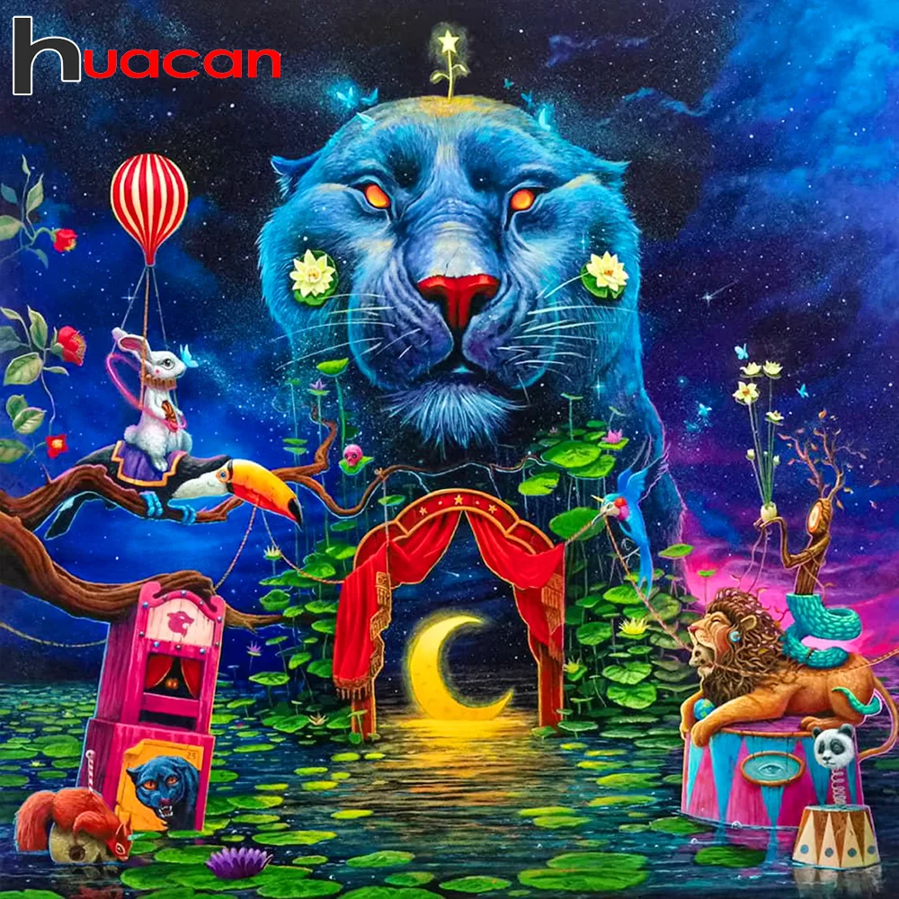 

Картины Huacan с животными бриллиантами 5d Сделай Сам мозаика Тигр полная вышивка рисунок с Луной Стразы настенные картины