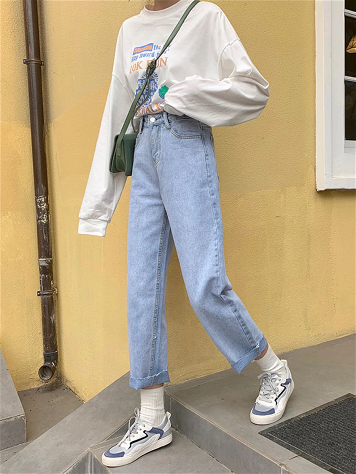 Summer Loose High-Waisted Straight Small Wide Leg Pants Slim Jeans Women's Pants Thin Cropped Pants Trend