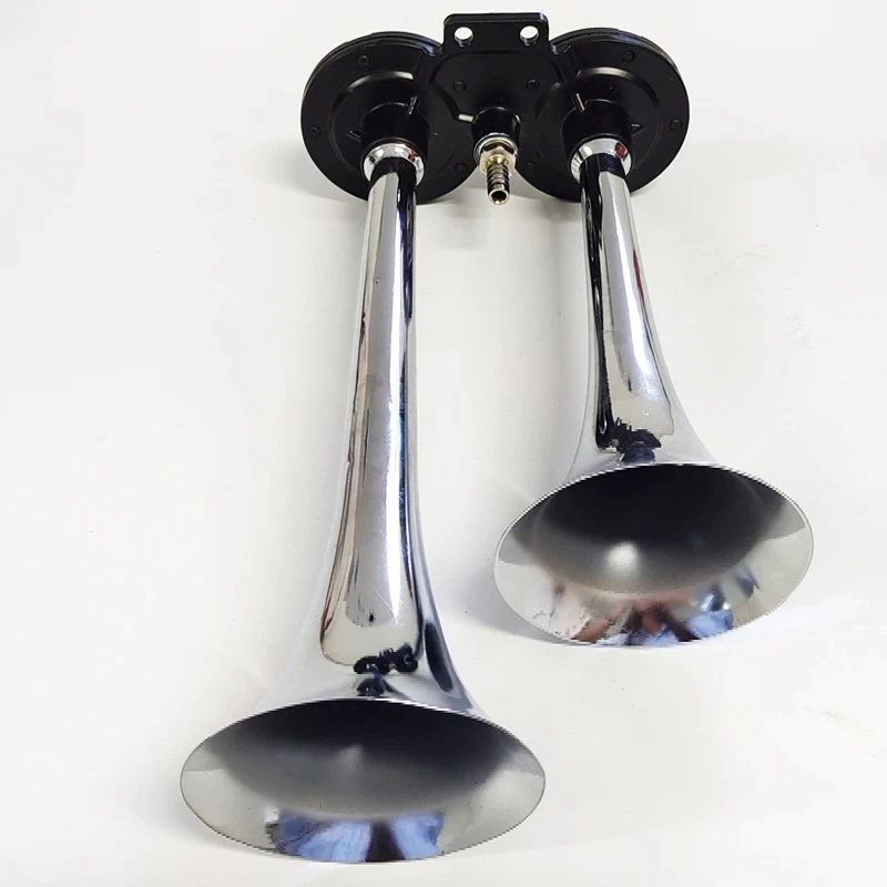 Клаксон воздушный 150 дБ с компрессором двойная труба хромированный Цинковый